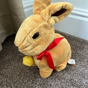 Adorable Tan Plush Bunny with Red Bow